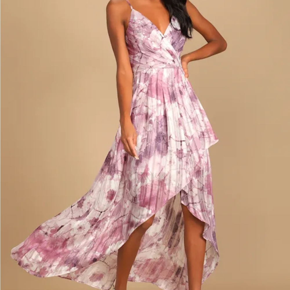 Lulus An Enchanting Dream Purple Multi Print High-Low Maxi Dress
